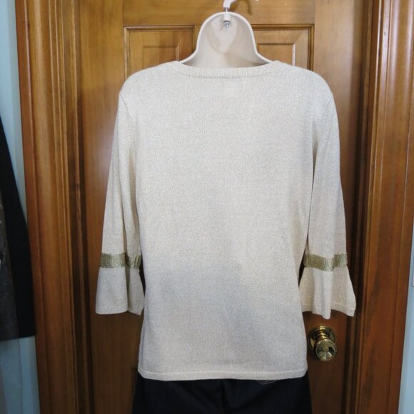 Draper's & Damon's Cream & Gold Sweater Bell Sleeve Size Petite Medium - Picture 6 of 6